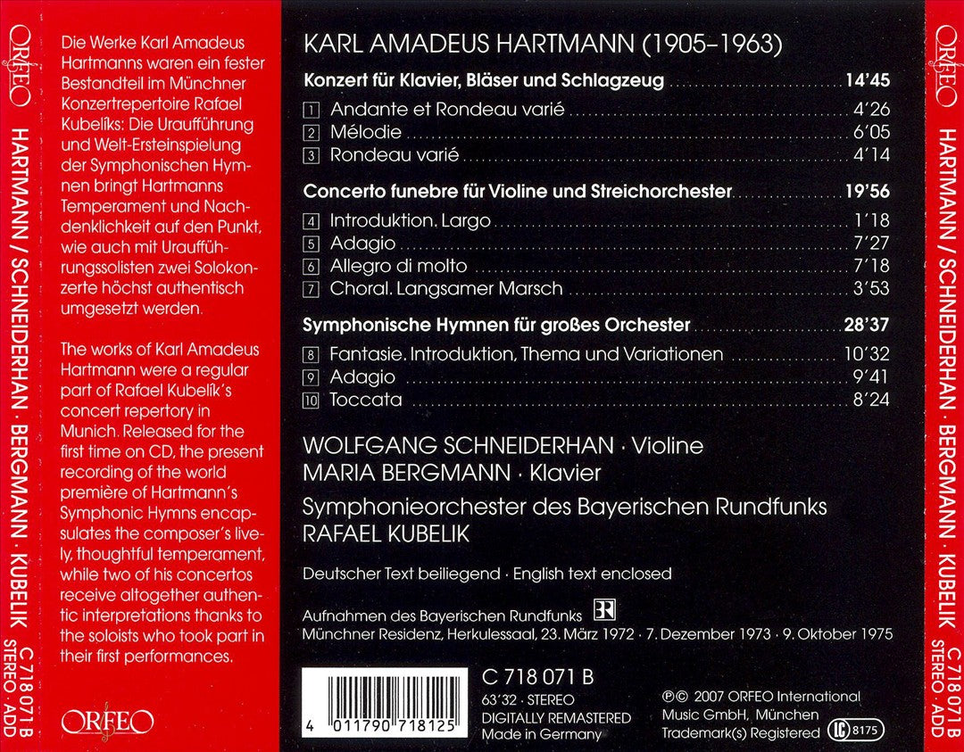 Hartmann: Symphonische Hymnen; Concerto funebre; Konzert für Klavier, Bläser und Schlagzeug cover art