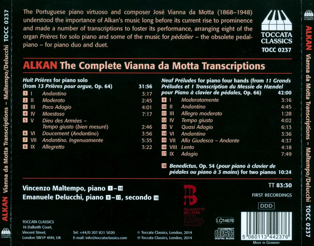 Charles-Valentin Alkan: The Complete Vianna da Motta Transcriptions cover art