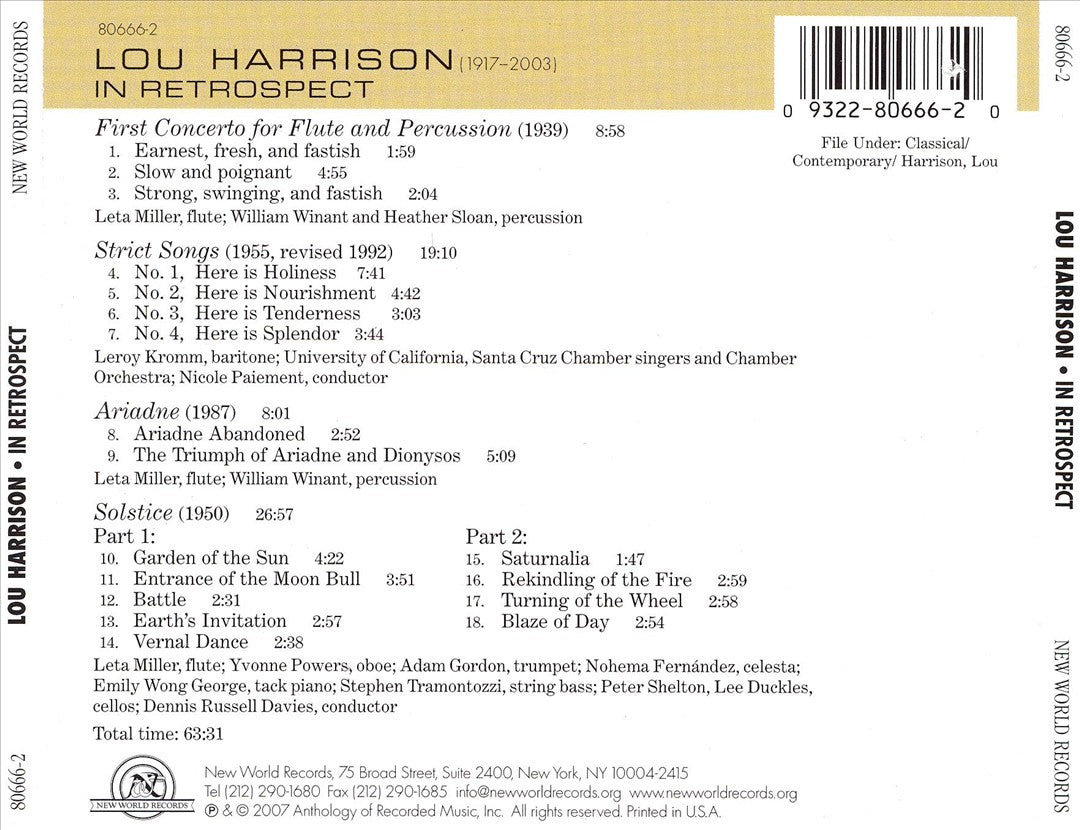 Lou Harrison: In Retrospect cover art
