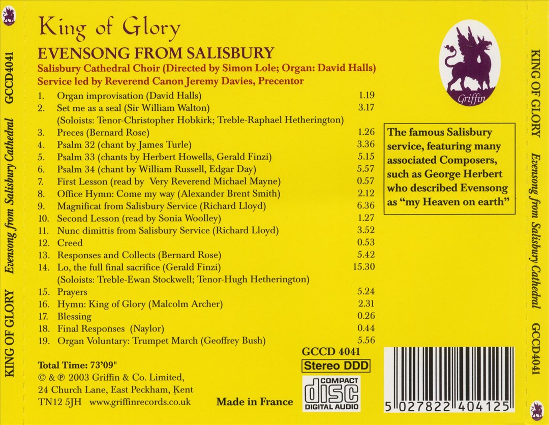 King of Glory: Evensong from Salisbury cover art