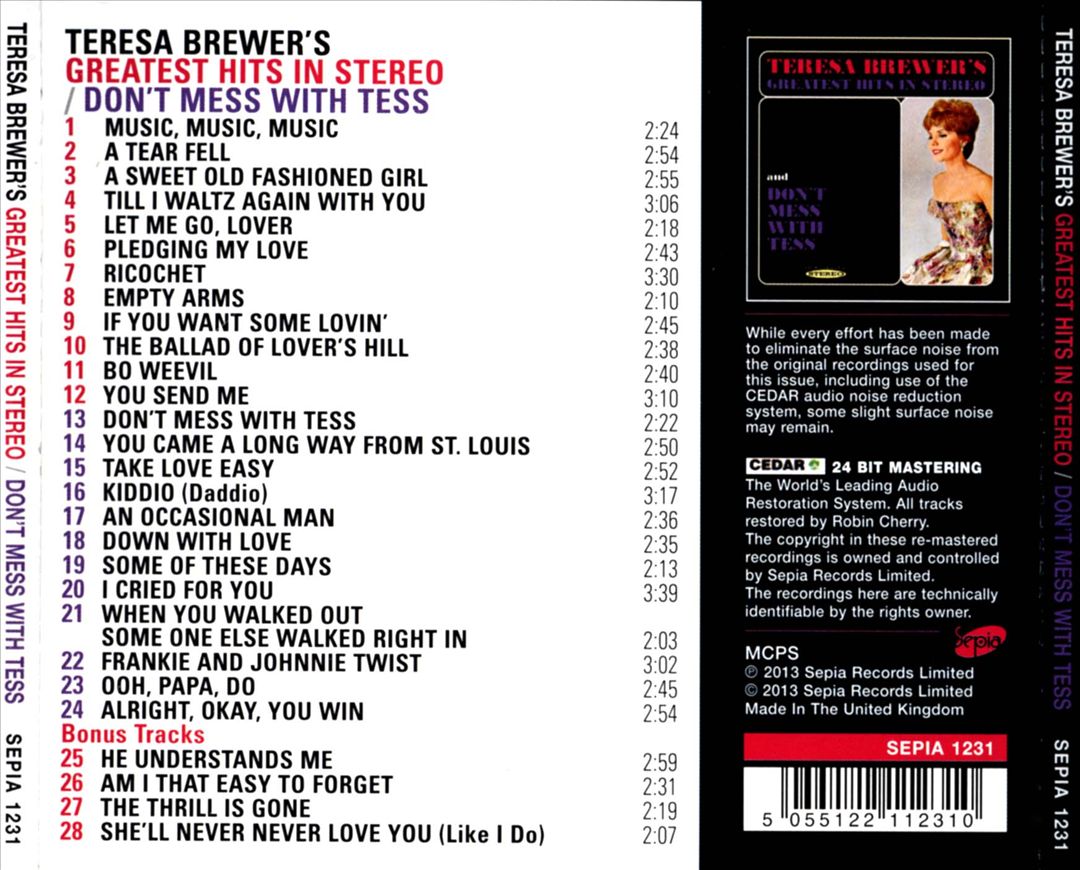 Teresa Brewer's Greatest Hits in Stereo/Don't Mess with Tess cover art