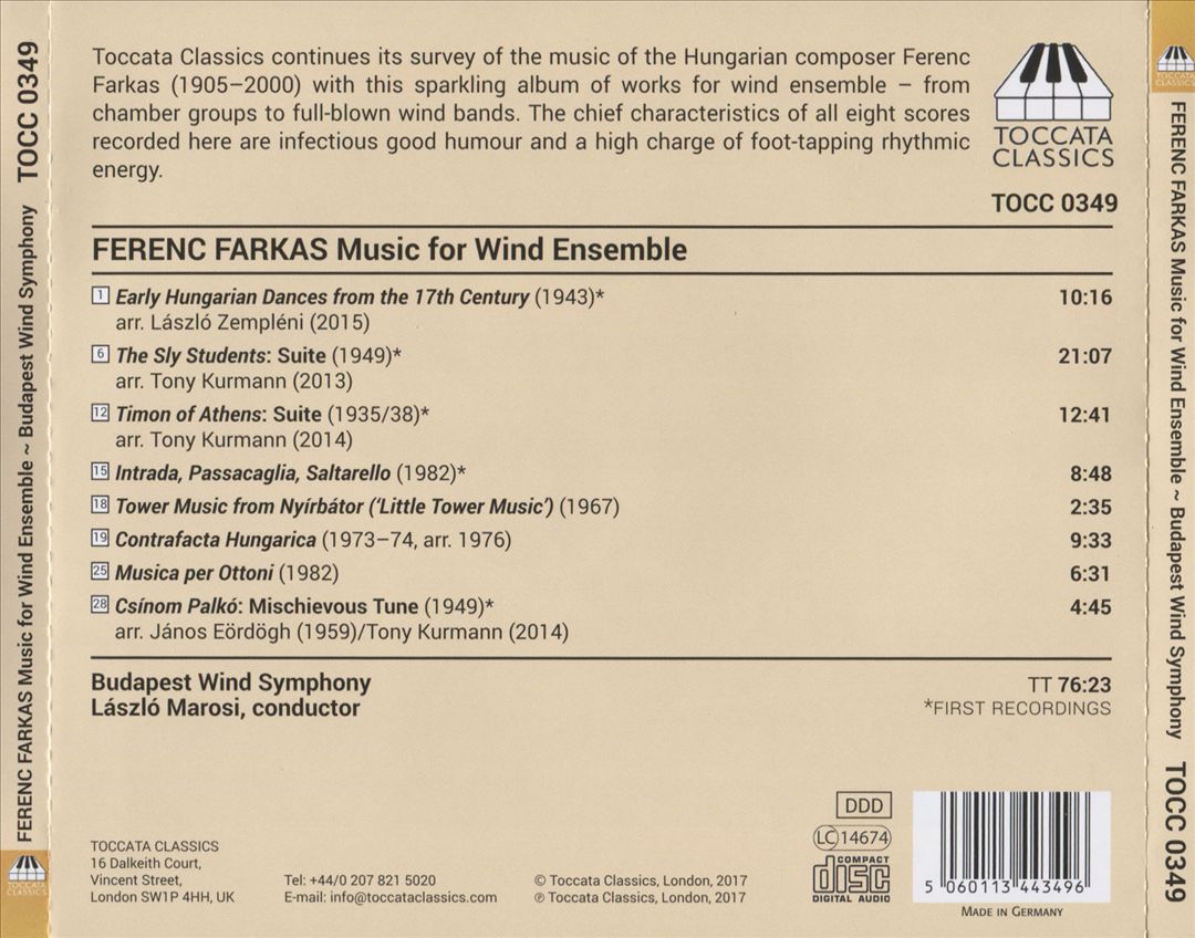 Ferenc Farkas: Music for Wind Ensemble cover art