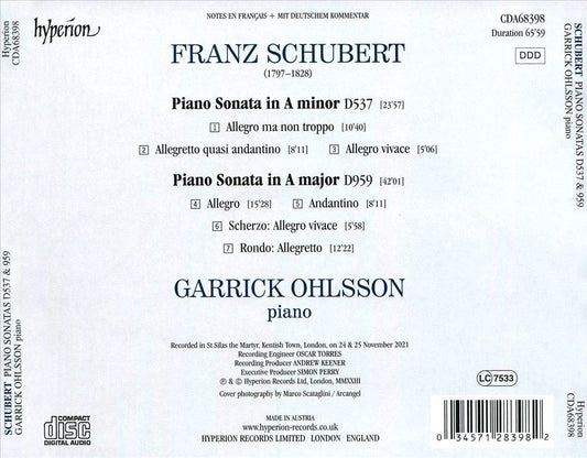 Schubert: Piano Sonata in A minor D537; Piano Sonata in A major D959 cover art