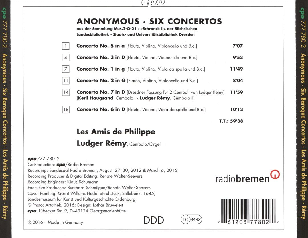 Dresden Treasures - Anonymous: Six Concertos cover art