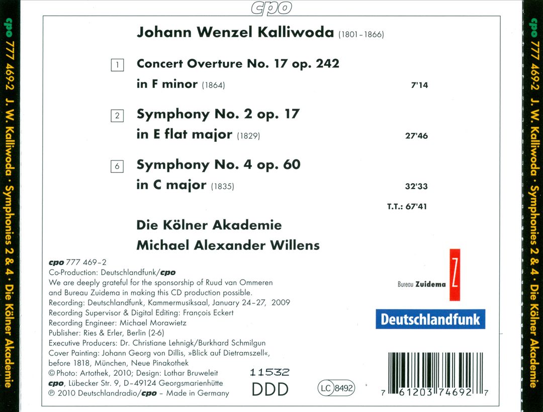 Johann Wenzel Kalliwoda: Symphonies Nos. 2 & 4; Concert Overture cover art