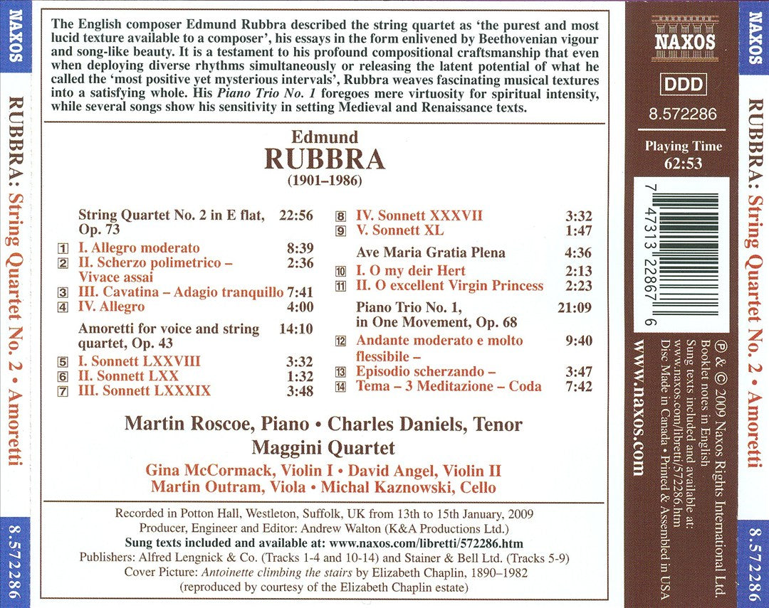 Edmund Rubbra: String Quartet No. 2; Amoretti; Ave Maria; Piano Trio No. 1 cover art