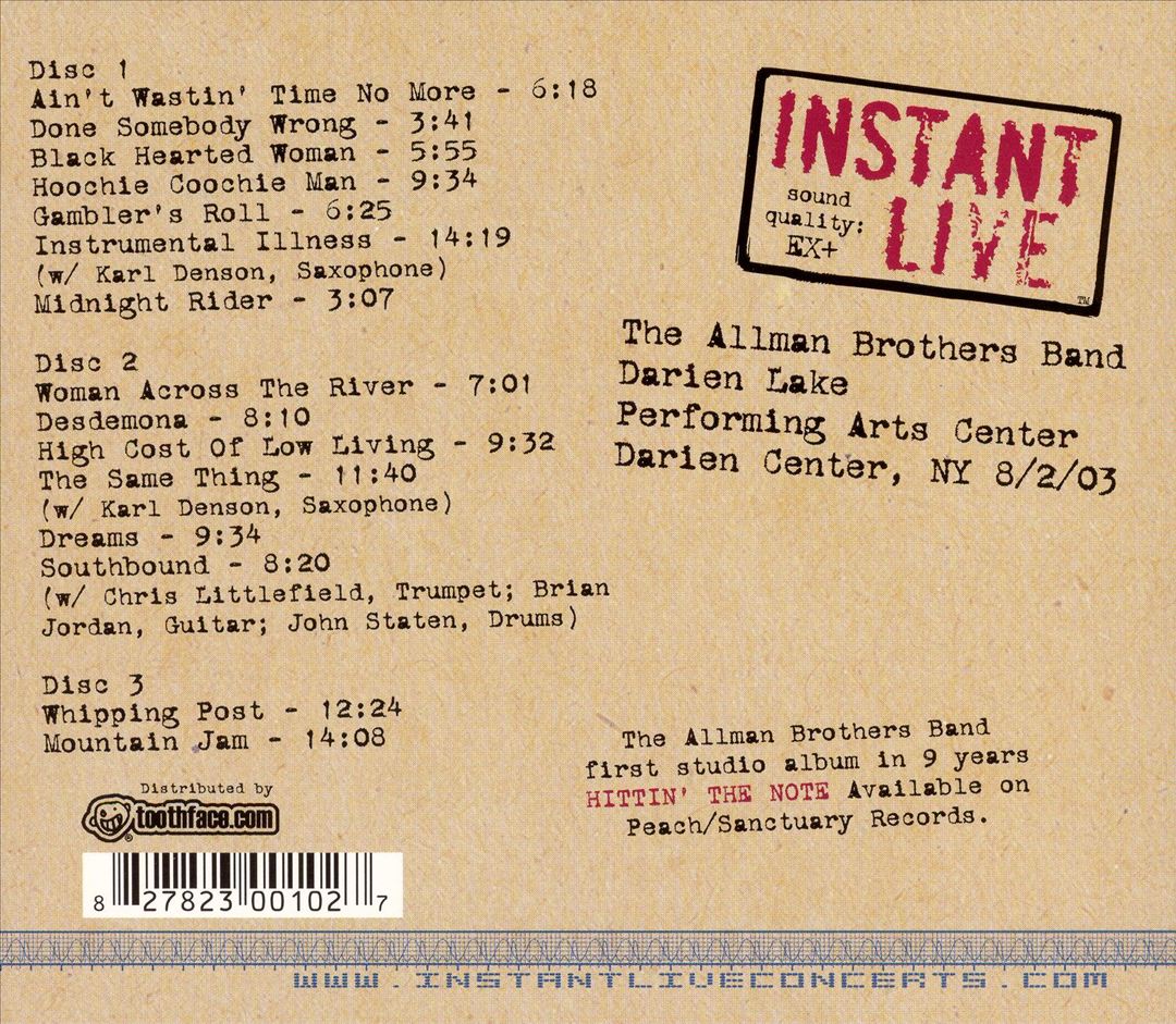 Instant Live: Darien Lake Performing Arts Center - Darien Center, NY, 8/2/03 cover art