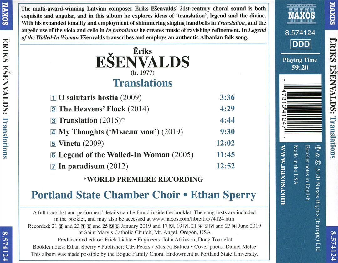 Eriks Esenvalds: Translations cover art