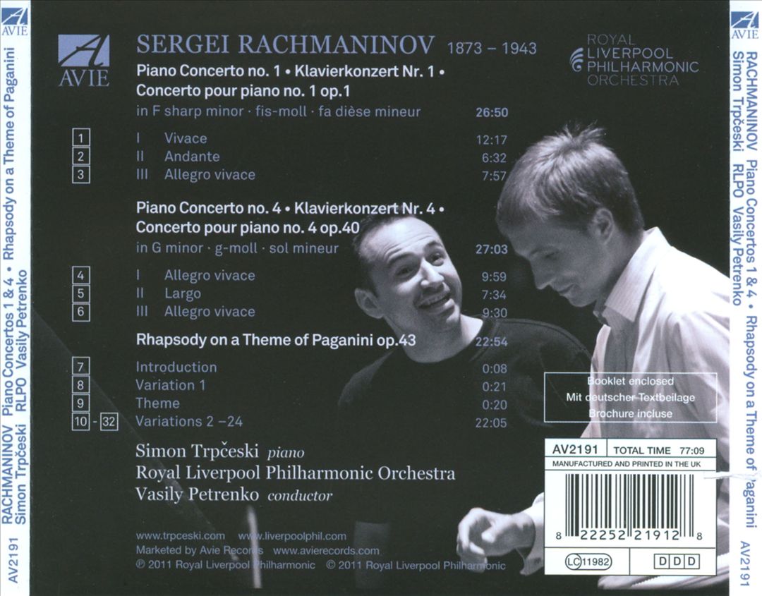 Rachmaninov: Piano Concertos Nos. 1 & 4 cover art