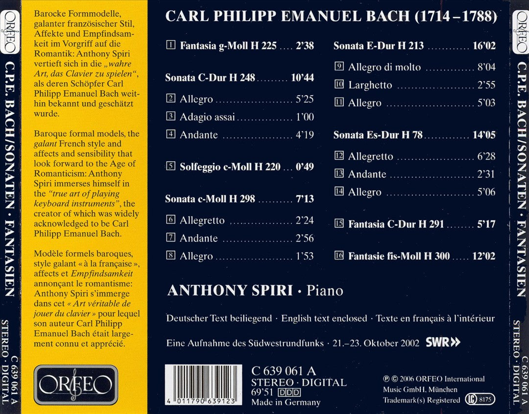 C.P.E. Bach: Sonaten und Fantasien cover art