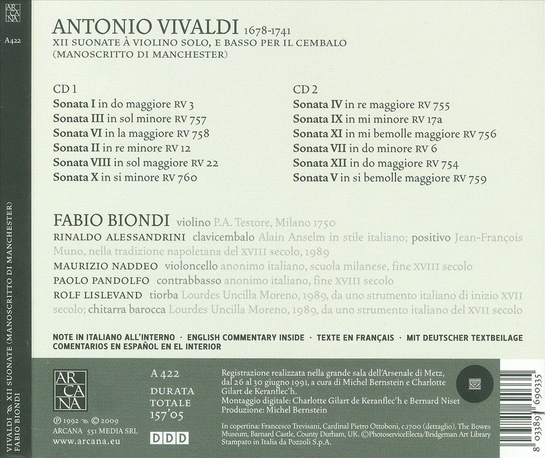 Vivaldi: XII Suonate à Violino solo, e Basso per il Cembalo cover art