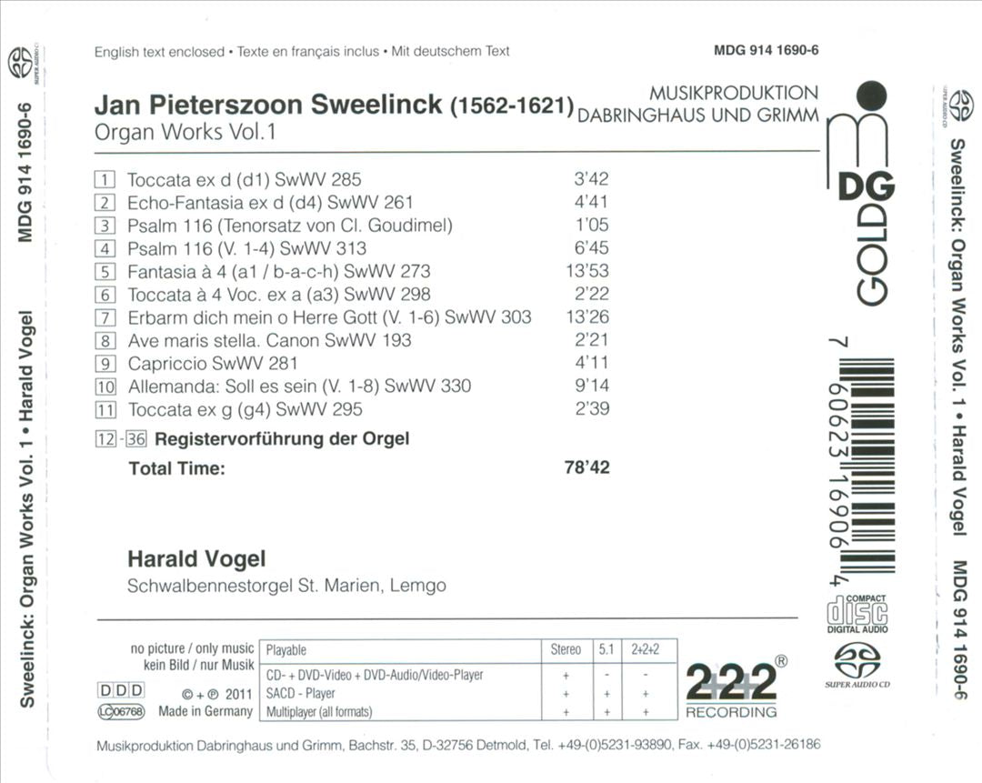 Jan Pieterszoon Sweelinck: Organ Works, Vol. 1 cover art