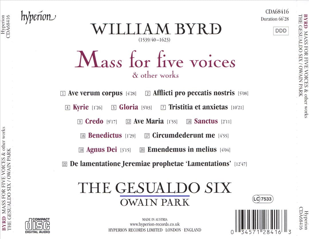 Byrd: Mass for Five Voices cover art