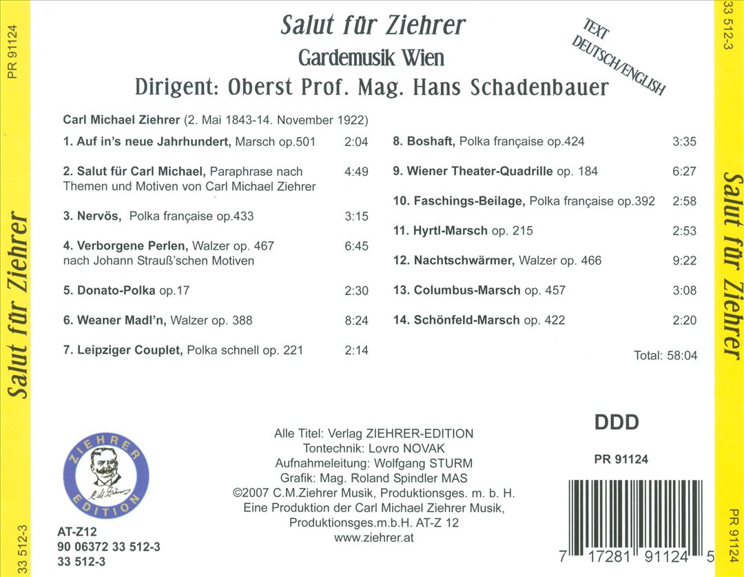 Werke von Carl Michael Ziehrer, Vol. 6: Salut für Ziehrer cover art