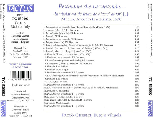 Peschatore che va cantando... Intabolatura de leuto de diversi autori Milano Antonio Casteliono 1536 cover art