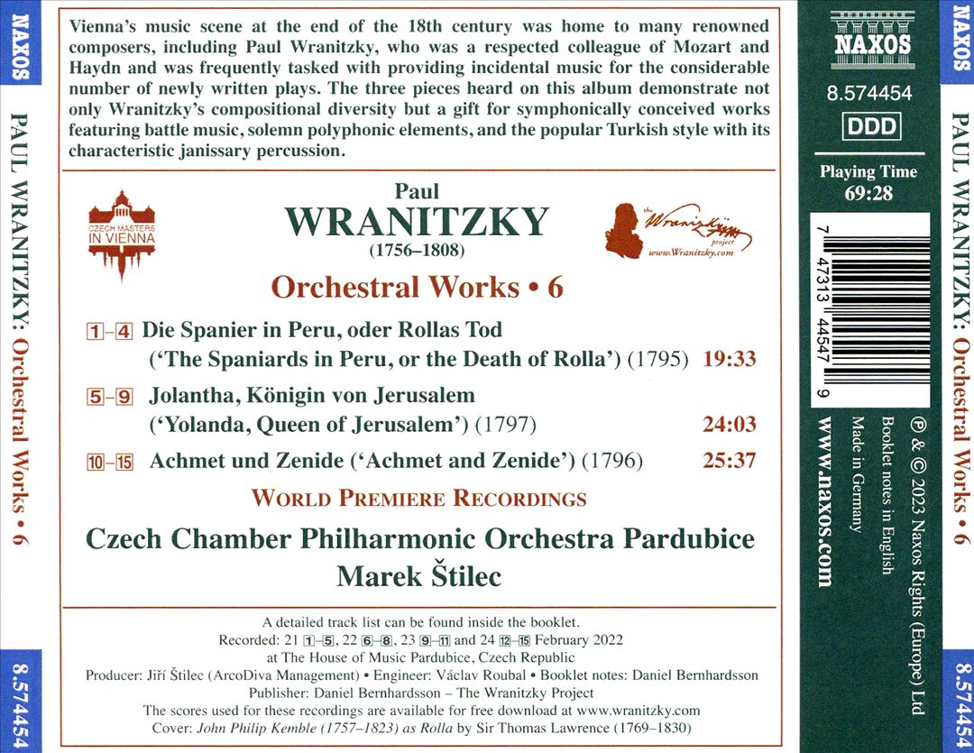 Wranitzky: Orchestral Works, Vol. 6 cover art