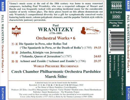 Wranitzky: Orchestral Works, Vol. 6 cover art