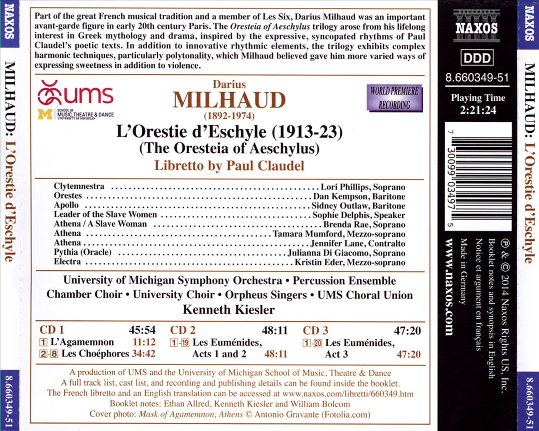 Milhaud: L'Orestie D'eschyle cover art