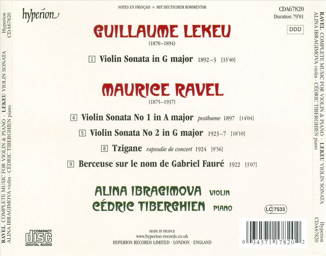 Ravel: Violin Sonatas Nos. 1 & 2; Tzigane; Berceuse dur le nom de Gabriel Fauré cover art