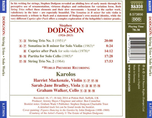 Stephen Dodgson: String Trios cover art