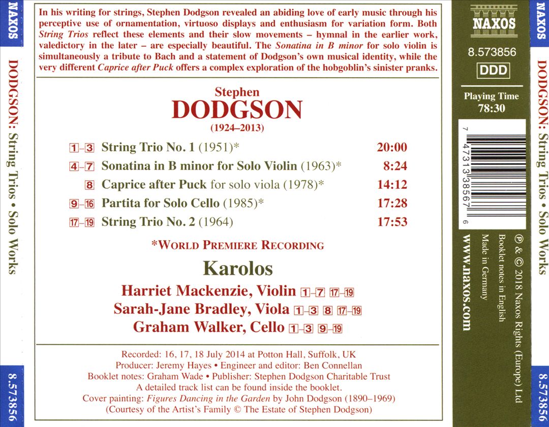 Stephen Dodgson: String Trios cover art