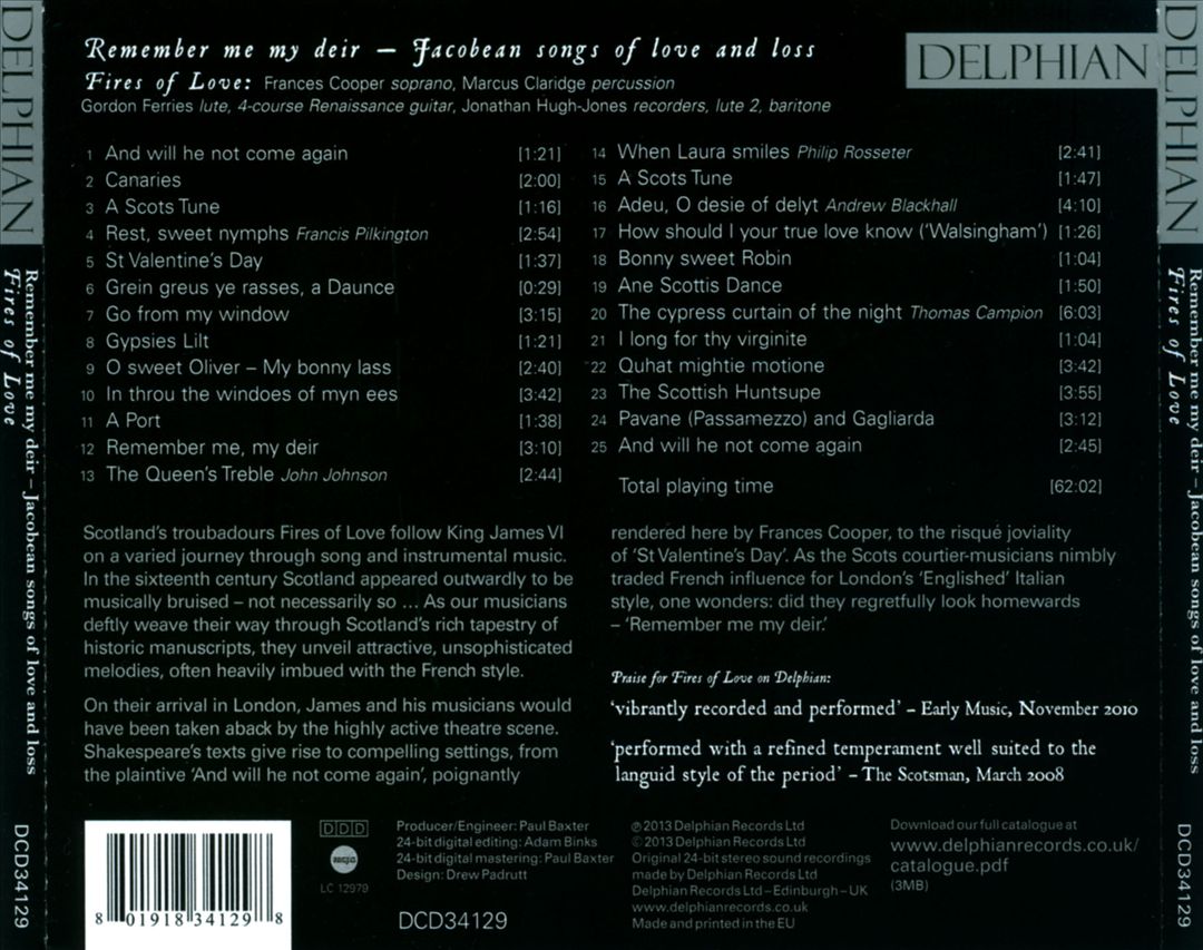 Remember Me My Deir: Jacobean Songs of Love and Loss cover art