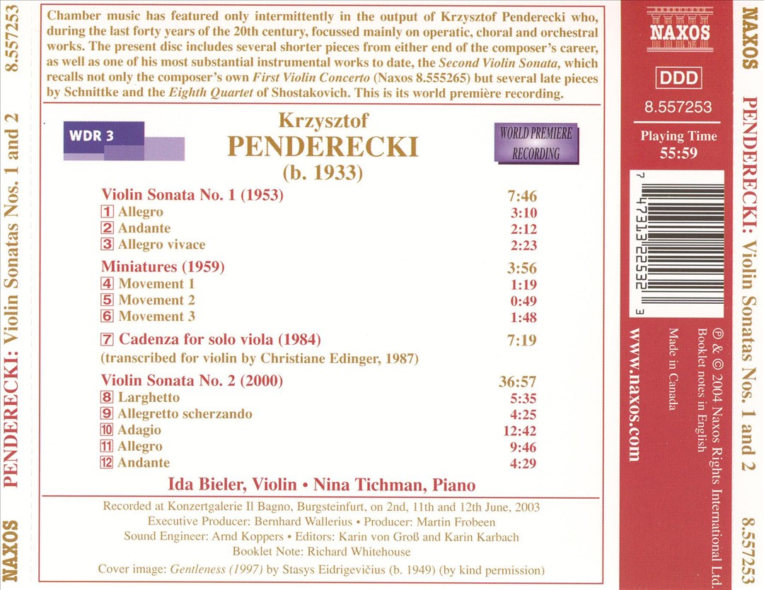 Penderecki: Violin Sonatas Nos. 1 & 2 cover art