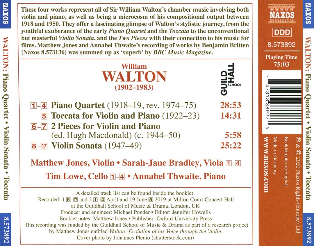Walton: Piano Quartet; Violin Sonata; Toccata cover art