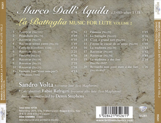 Marco Dall'Aquila: La Battaglia, music for lute, Vol. 2 cover art