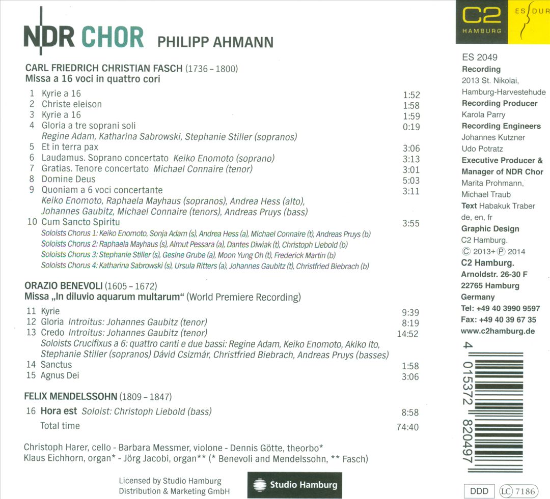 Quattro Cori: Music for 16 Voices by Fasch, Benevoli & Mendelssohn cover art