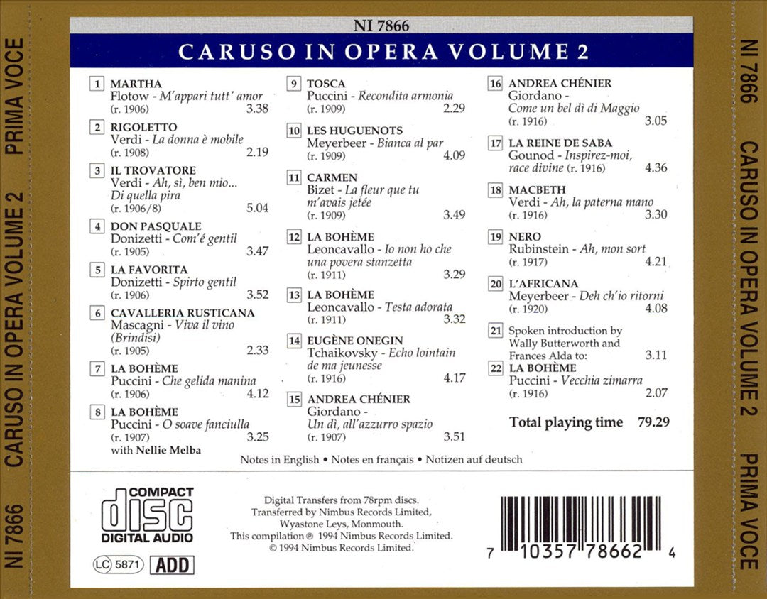 Prima Voce: Caruso in Opera, Vol. 2 cover art
