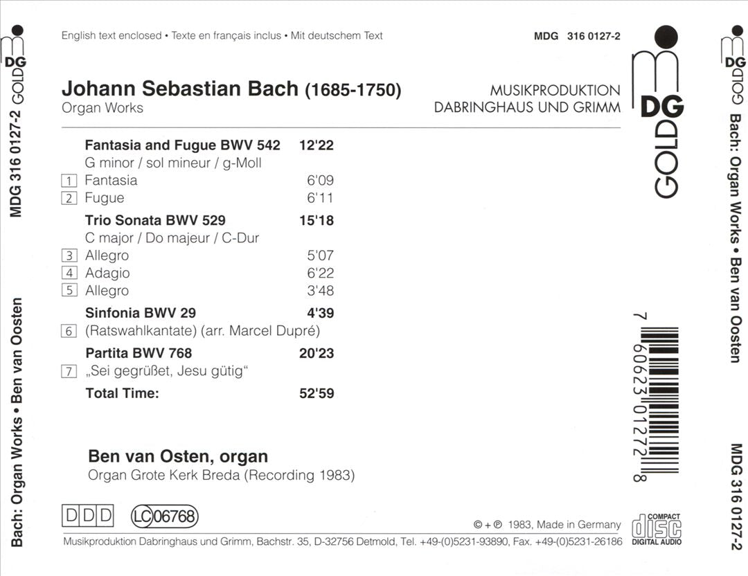 Johann Sebastian Bach: Fantasia and Fugue BWV 542; Trio Sonata BWV 529; Sinfonia BWV 29 cover art