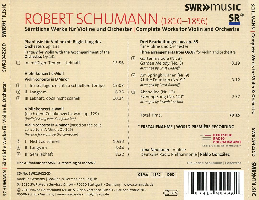 Robert Schumann: Complete Works for Violin and Orchestra cover art