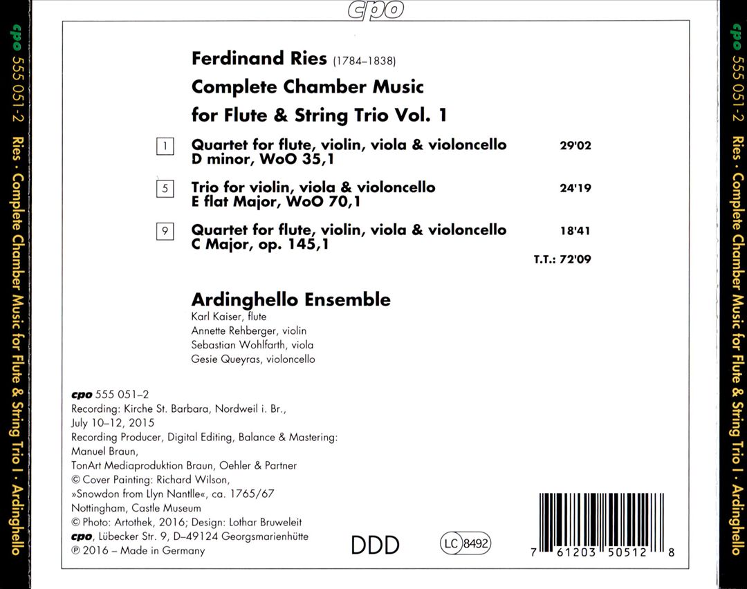 Ferdinand Ries: Flute Quartets Vol. 1 cover art