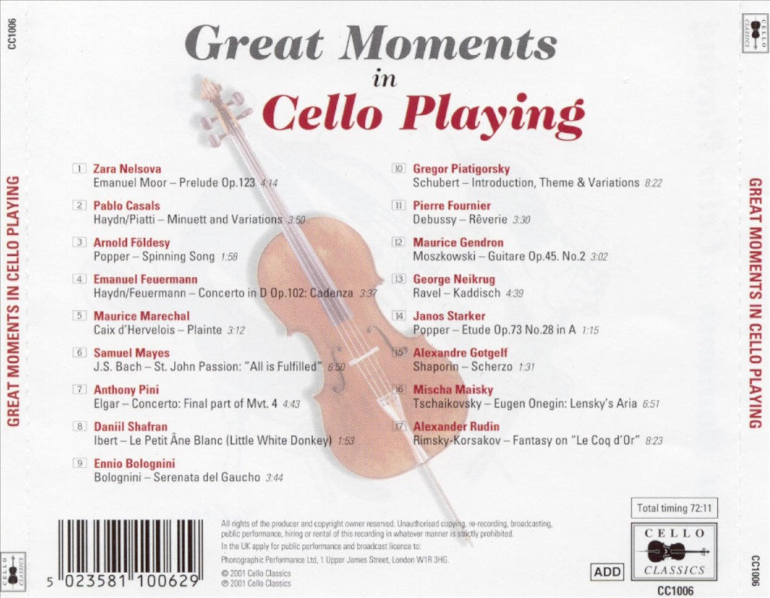 Great Moments in Cello Playing cover art