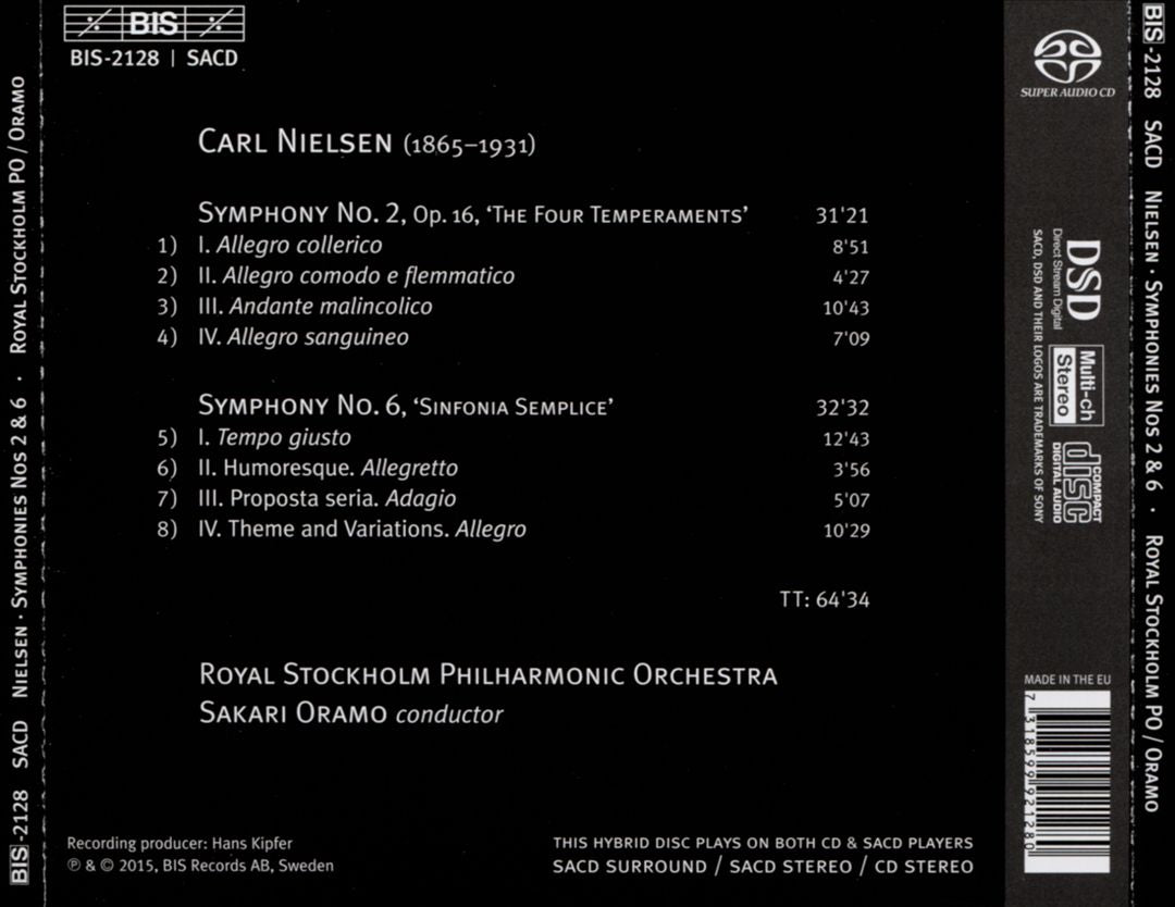 Carl Nielsen: Symphony No. 2 'The Four Temperaments'; Symphony No. 6 'Sinfonia Semplice' cover art