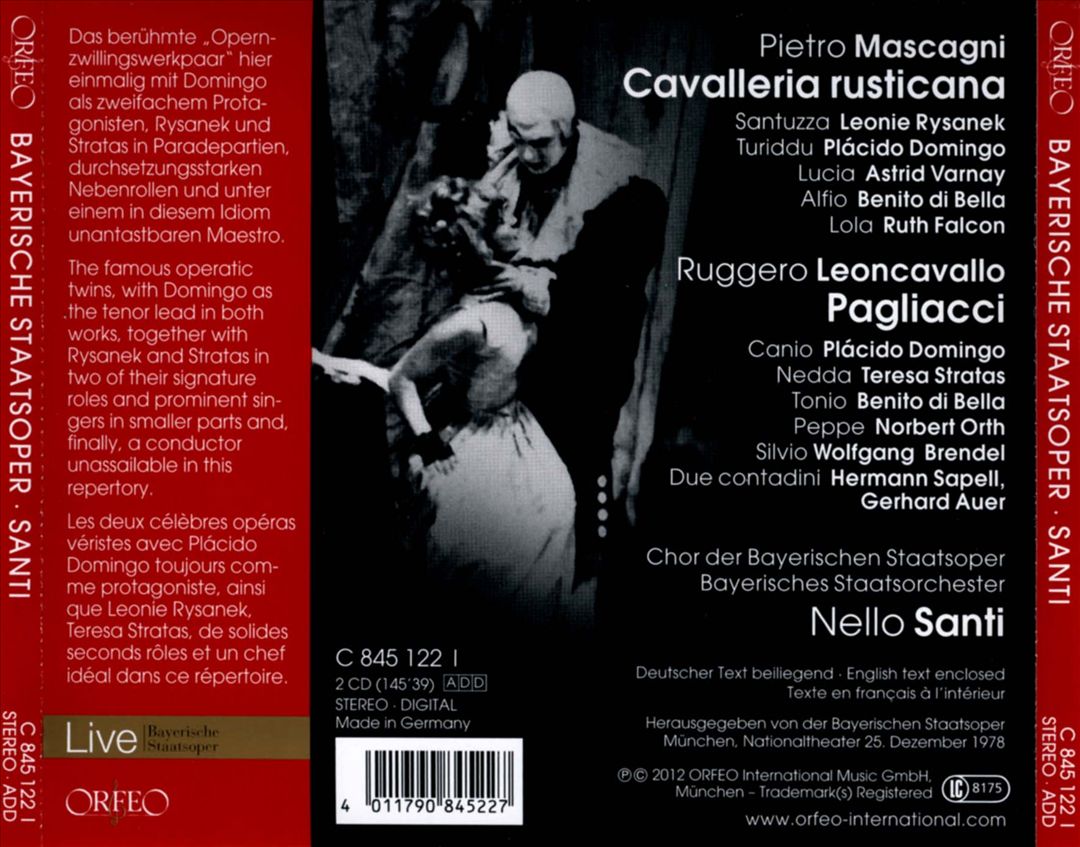 Mascagni: Cavalleria Rusticana; Leoncavallo: Pagliacci cover art