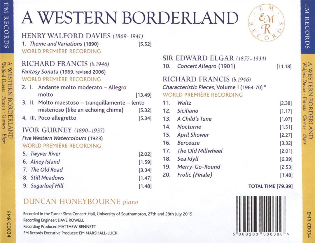Western Borderland: Elgar, Gurney, Francis, Walford Davies cover art