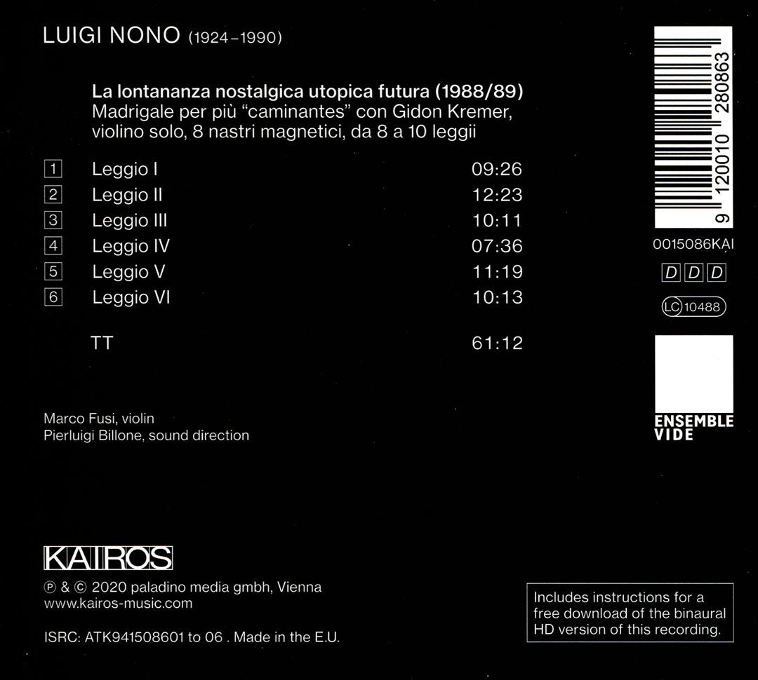 Luigi Nono: La lontananza utopica futura cover art