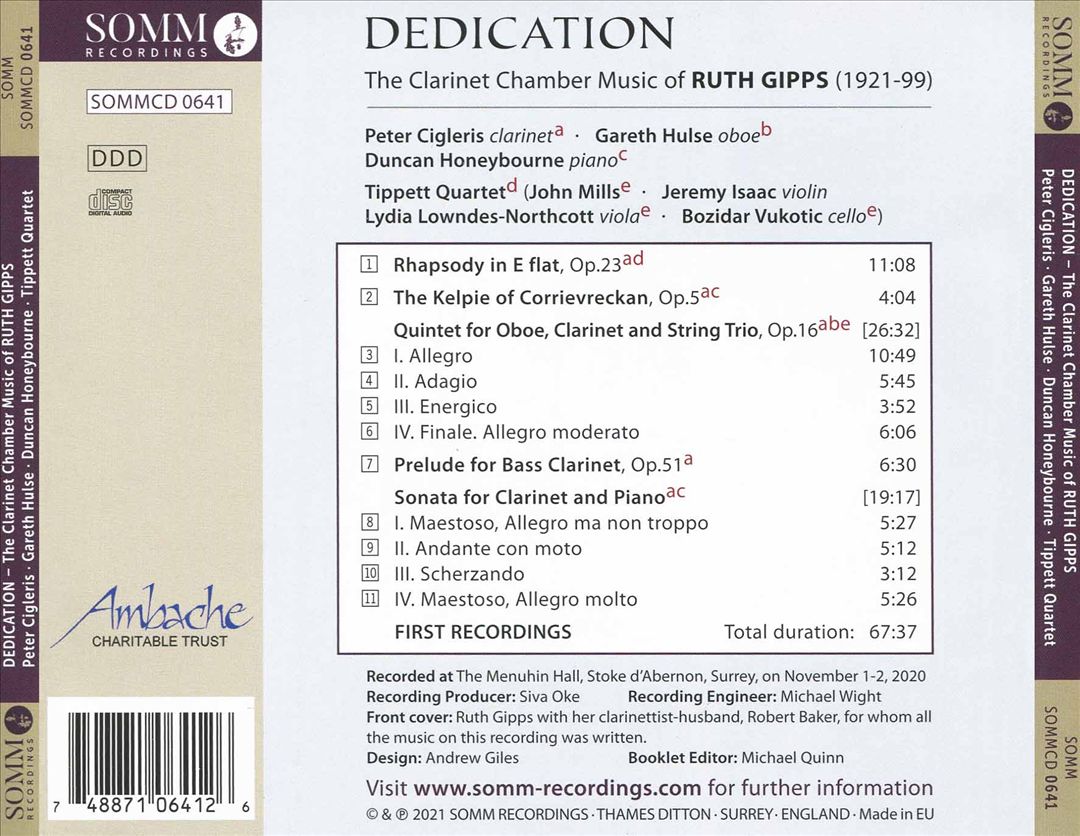 Dedication: The Clarinet Chamber Music of Ruth Gipps cover art