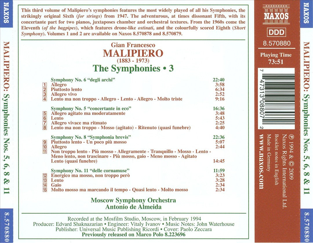 Malipiero: Symphonies Nos. 5, 6, 8 & 11 cover art