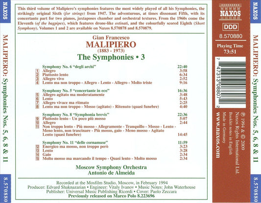 Malipiero: Symphonies Nos. 5, 6, 8 & 11 cover art