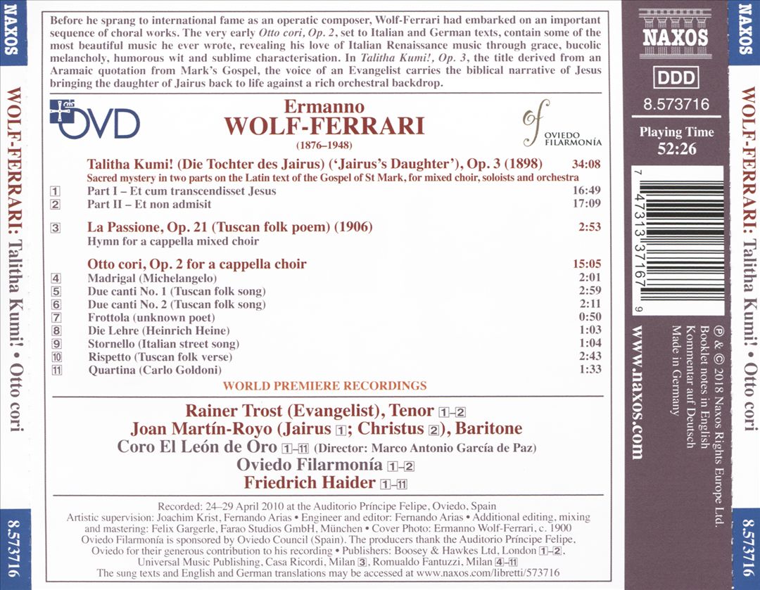 Ermanno Wolf-Ferrari: Talitha Kumi!; La Passione; Otto Cori cover art