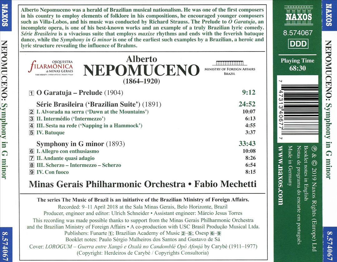 Alberto Nepomuceno: Symphony in G minor; O Garatuja Prelude; Série Brasileira cover art