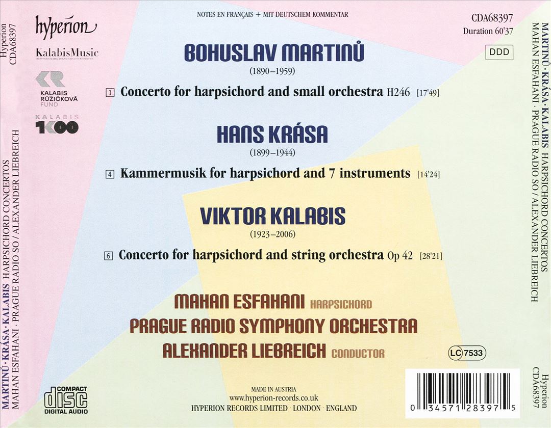Harpsichord Concertos: Viktor Kalabis, Hans Krása, Bohuslav Martinů cover art