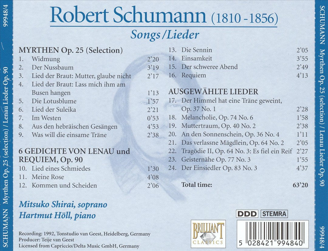Schumann: Myrthen, Op. 25 (Selection); Lenau Lieder, Op. 90 cover art