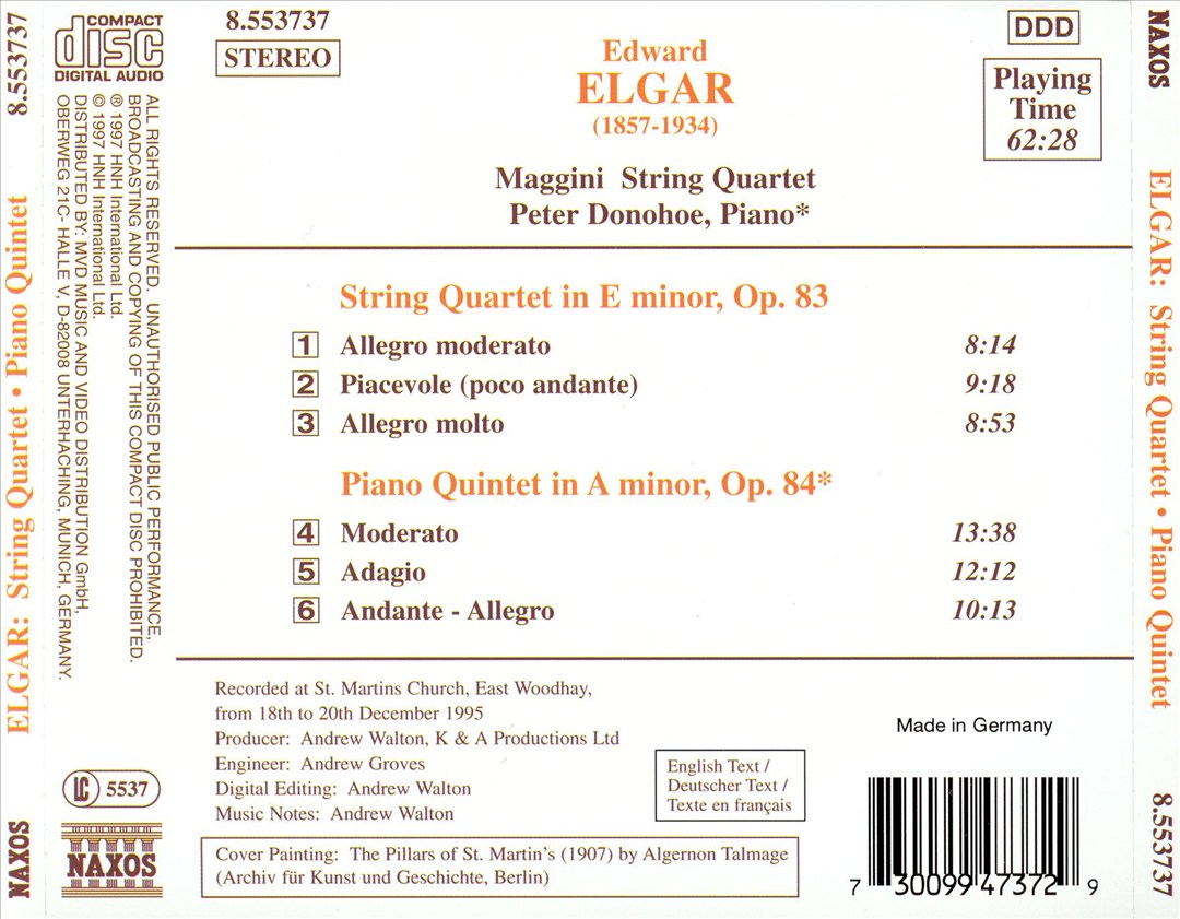 Elgar: String Quartet in E minor; Piano Quintet in A minor cover art