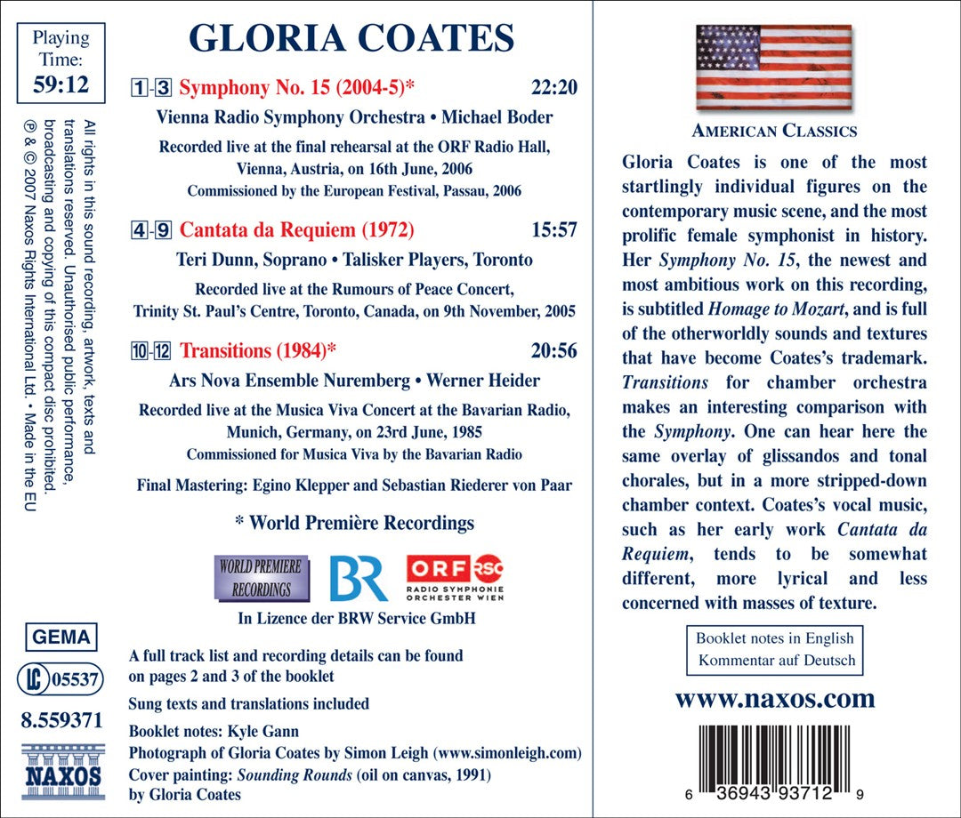 Gloria Coates: Symphony No. 15; Cantata da Requiem; Transitions cover art