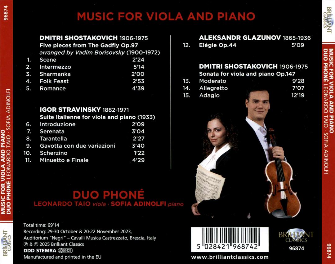 Music for Viola and Piano: Shostakovich, Stravinsky, Glazunov cover art