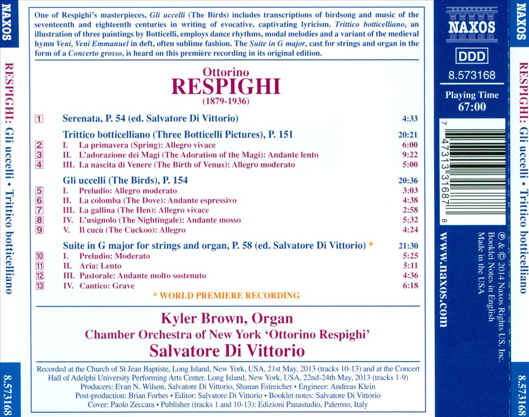 Respighi: The Birds; Three Botticelli Pictures; Suite in G major cover art